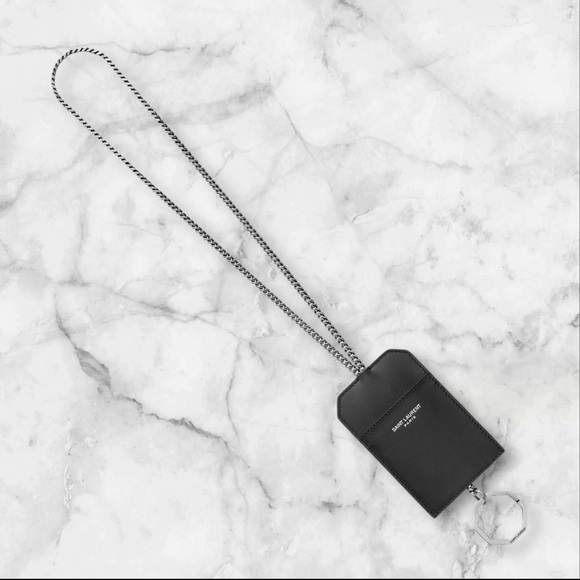 Saint Laurent Leather Card Key Ring Necklace - Picture 6 of 7